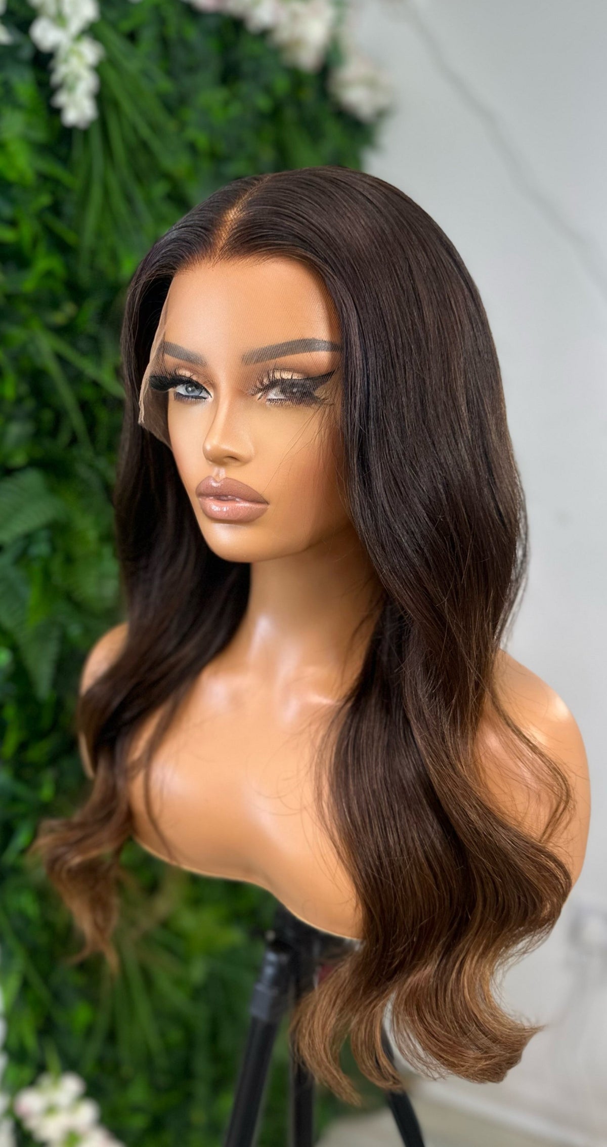 ASHA-18''Ombre Brunette Human Hair HD Lace Frontal Wig-Medium Cap - estellewigsandmore.co.uk human hair wig