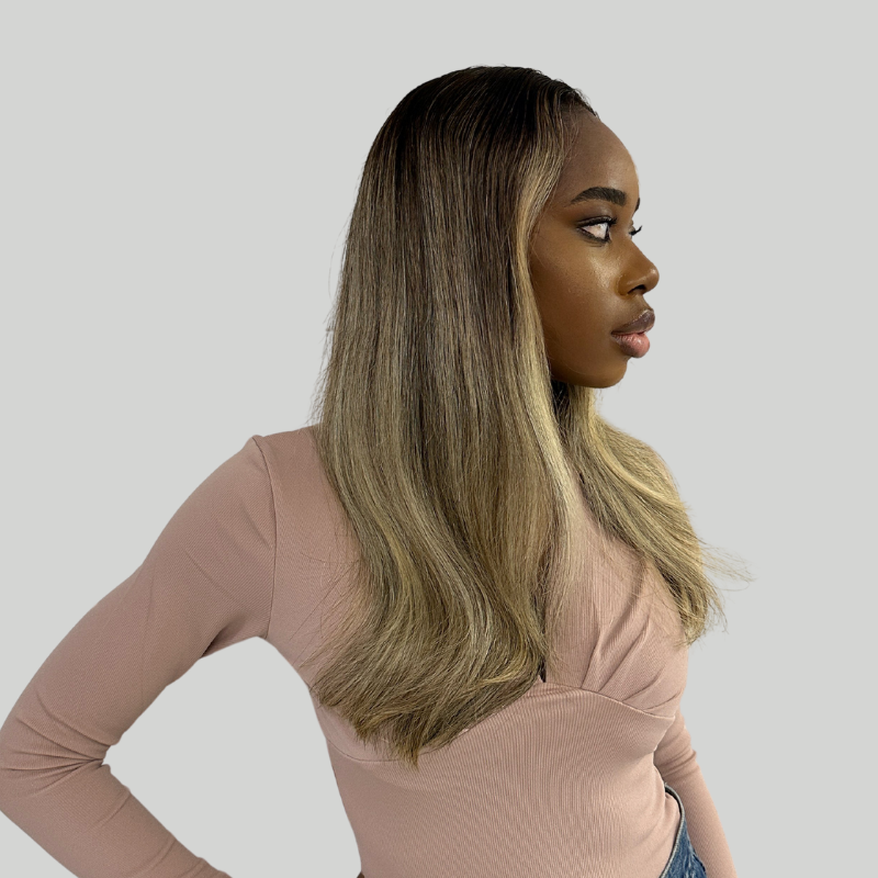 16'' Rooted Brown/Blonde Human Hair HD Lace Frontal Wig-JULIA - estellewigsandmore.co.uk human hair wig