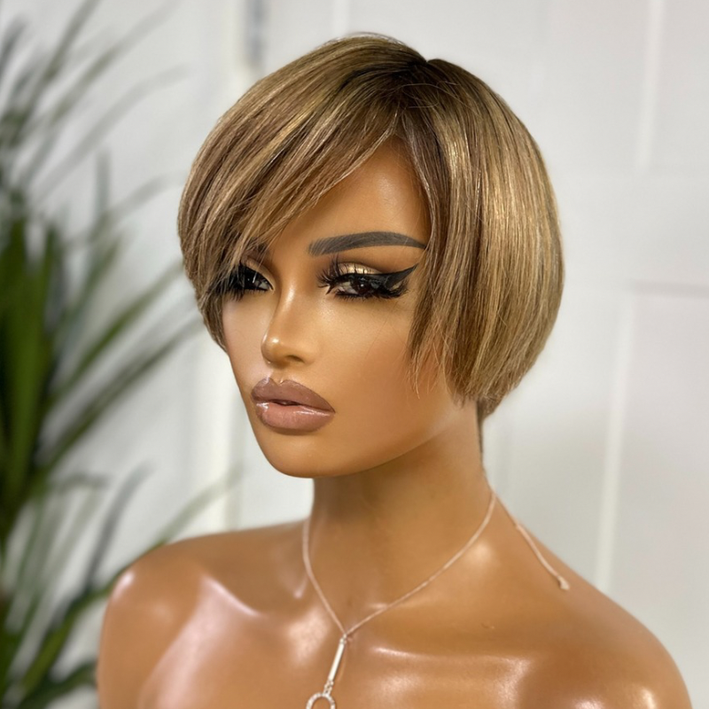 Short Rooted Mixed Blonde Full Lace Human Hair Wig- AMOR - estellewigsandmore.co.uk