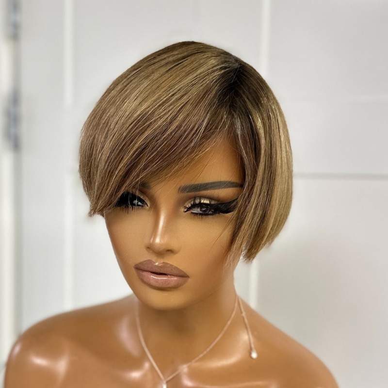 Short Rooted Mixed Blonde Full Lace Human Hair Wig- AMOR - estellewigsandmore.co.uk