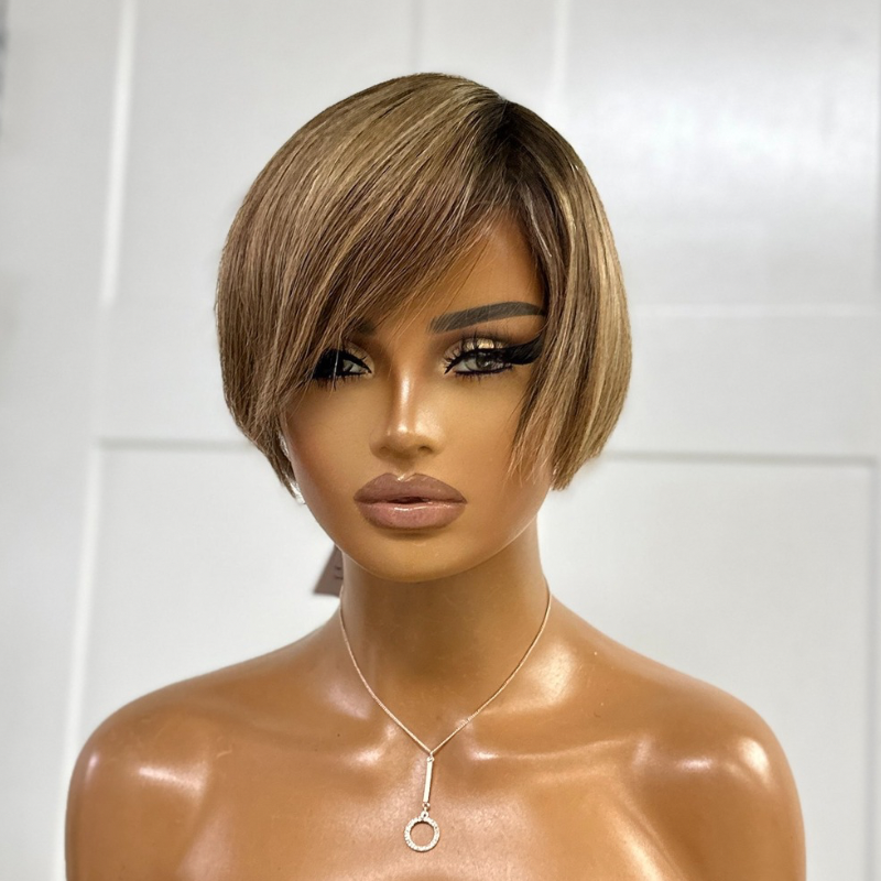 Short Rooted Mixed Blonde Full Lace Human Hair Wig- AMOR - estellewigsandmore.co.uk
