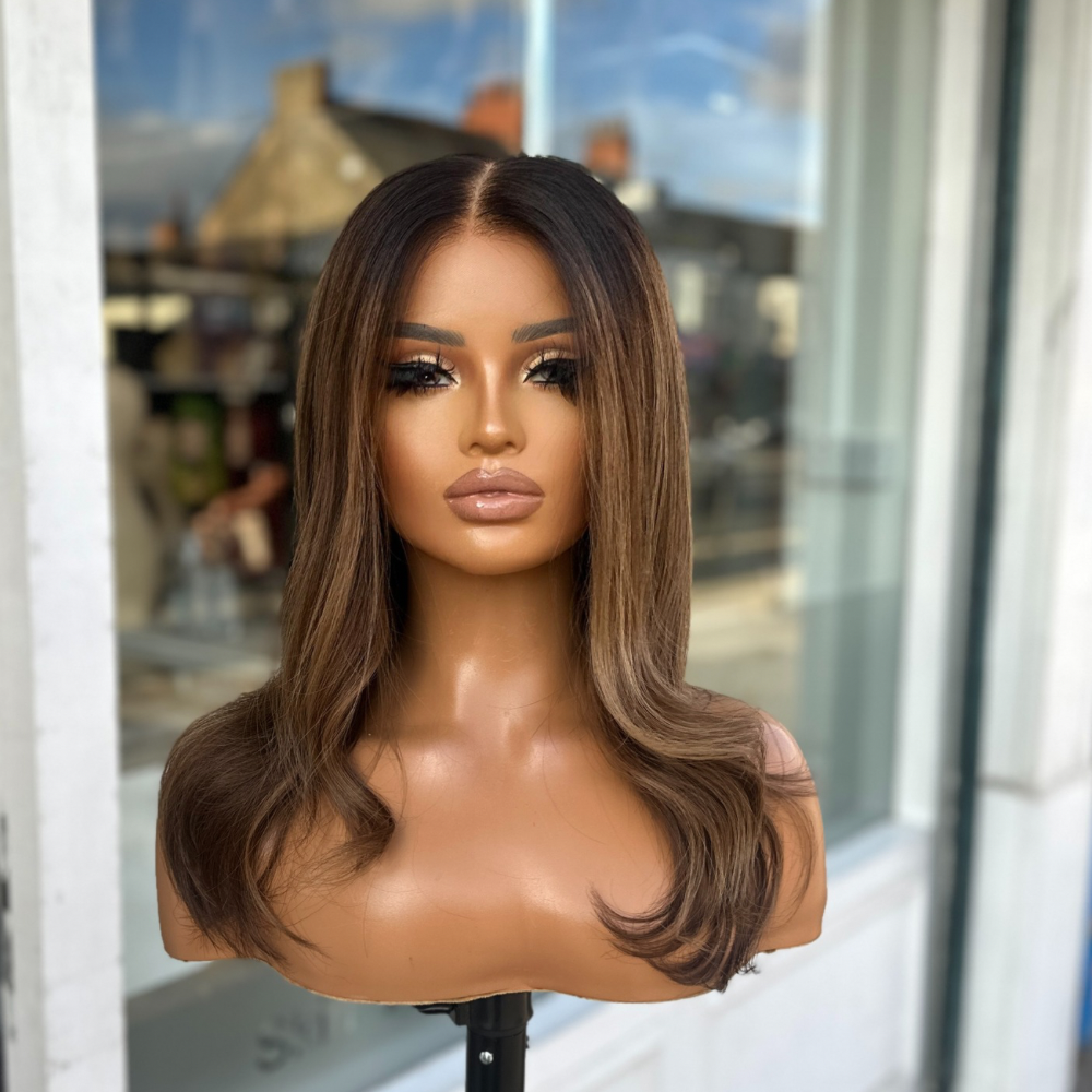 12 inches Rooted Light Brown Caramel Mix Human Hair HD Lace Frontal Wig-ELSIE - estellewigsandmore.co.uk
