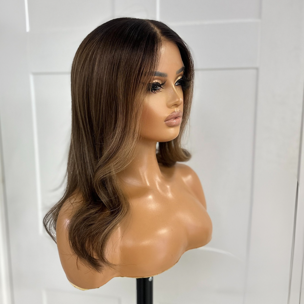 12 inches Rooted Light Brown Caramel Mix Human Hair HD Lace Frontal Wig-ELSIE - estellewigsandmore.co.uk