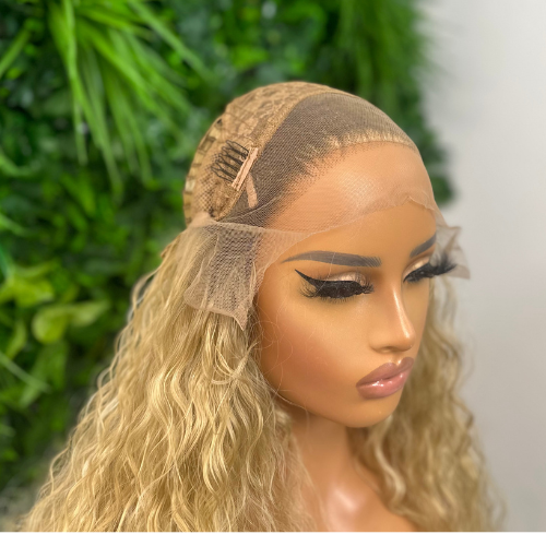 CHYNA-Long Curly Rooted Blonde Lace Front Synthetic Wig - estellewigsandmore.co.uk