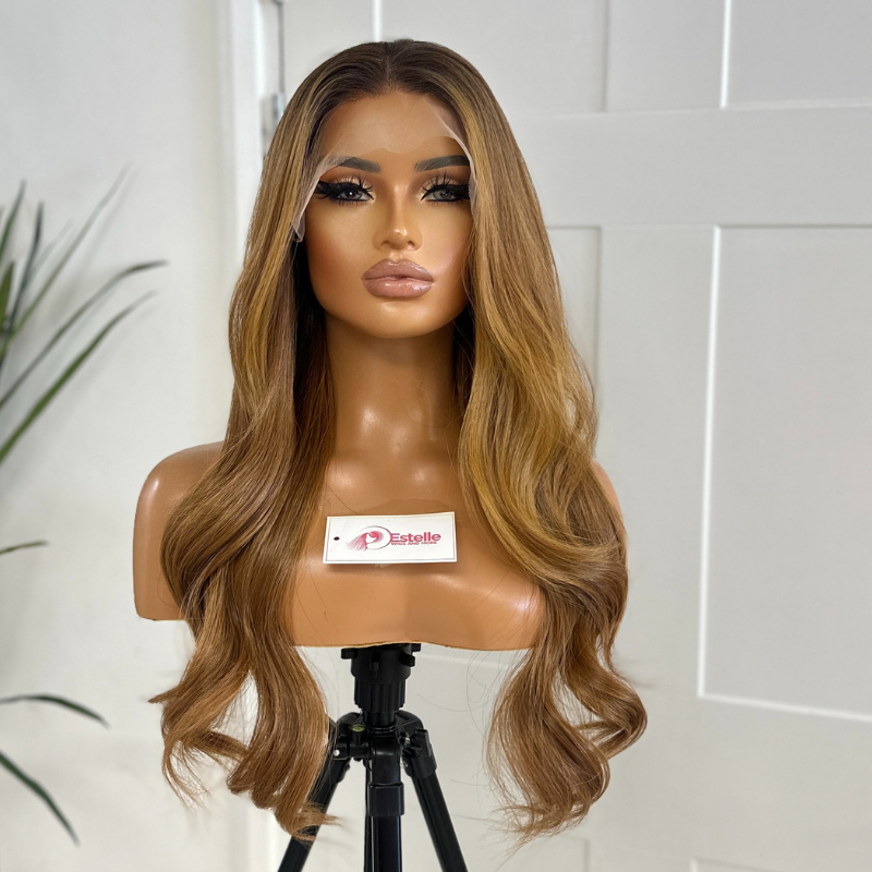 CLAIRE-Rooted Light Auburn Wavy Synthetic Lace Front Wig - estellewigsandmore.co.uk