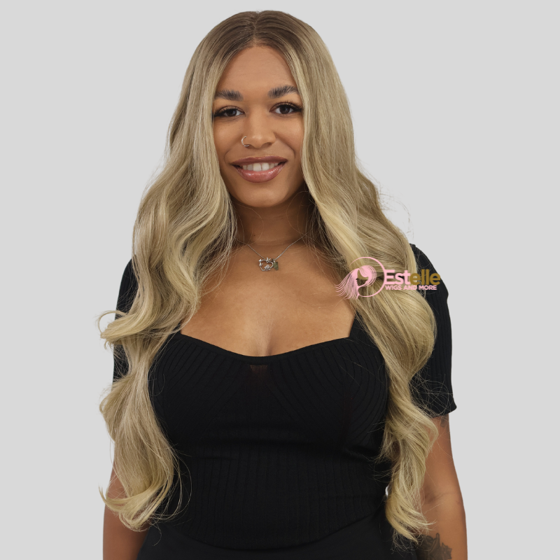 Long Rooted Dark Blonde Mix Lace Frontal Synthetic Wig-JEAN - estellewigsandmore.co.uk