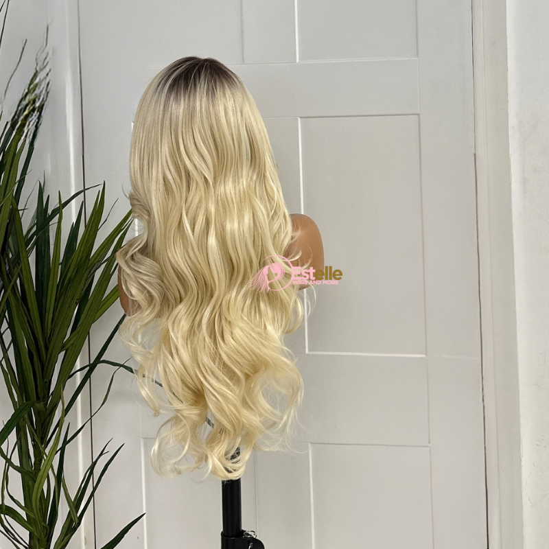 Long Rooted Platinum Blonde Synthetic Lace Front Wig-TILDA - estellewigsandmore.co.uk