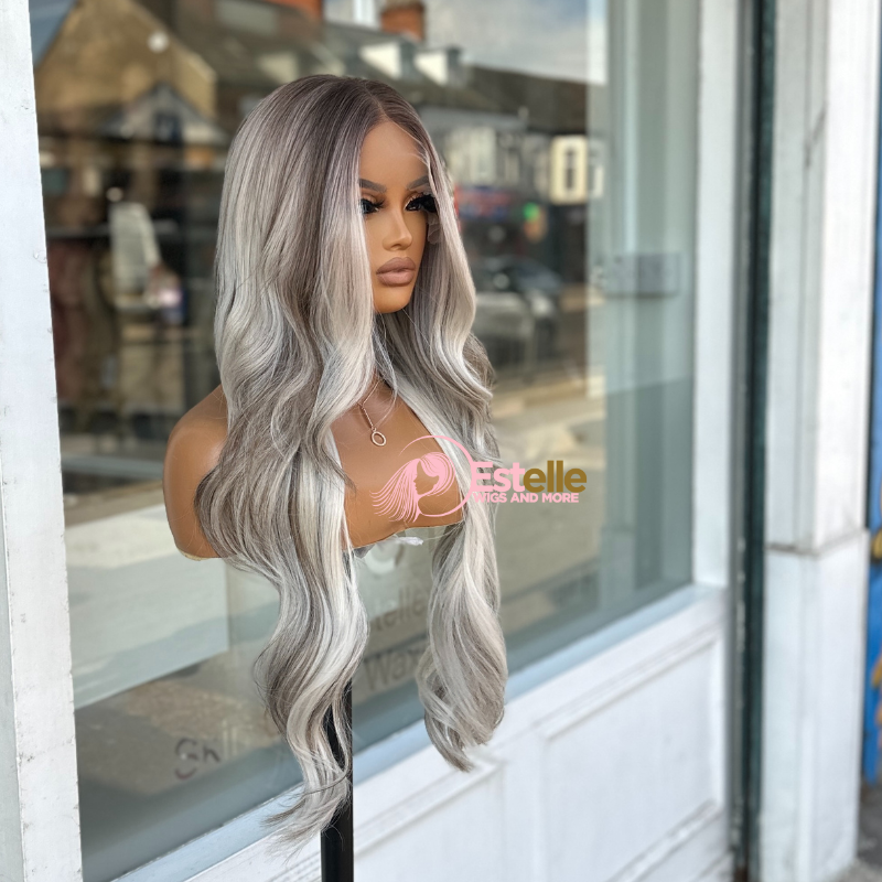 Rooted Ash Blonde Mix Straight Synthetic Lace Front Wig – DUCHESS - estellewigsandmore.co.uk