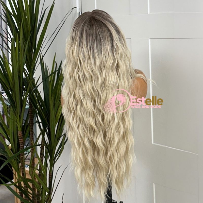 Rooted Light Blonde Wavy Synthetic Lace Front Wig-SILVIA - estellewigsandmore.co.uk