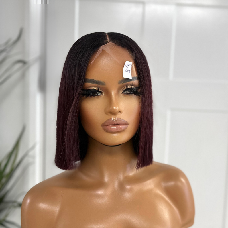 Red Wine Ombre  8'' 100% Raw  Human Hair  Lace  Closure Wig-SUGAR