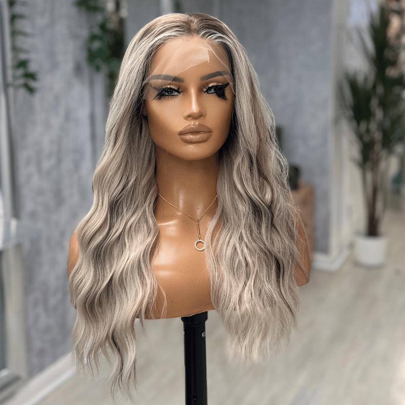 Toria -Wavy Rooted Icey Blonde Lace Front Wig