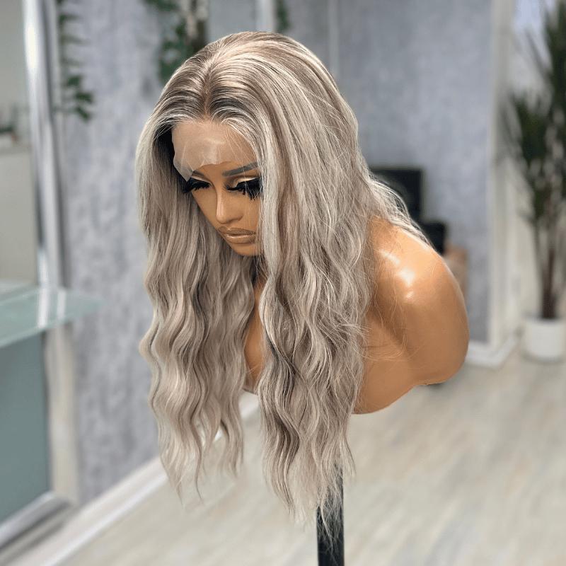 Toria -Wavy Rooted Icey Blonde Lace Front Wig