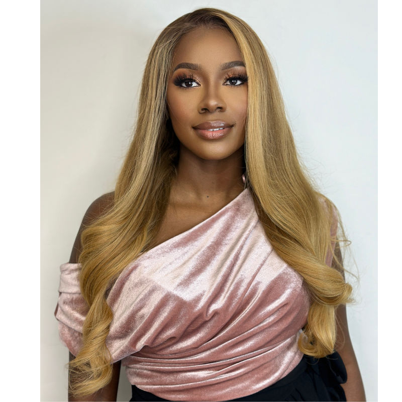 IVY-22’ Rooted Golden Blonde Human Hair Lace  Frontal  Wig