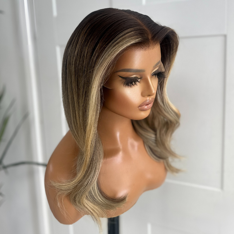 16'' Rooted Brown/Blonde Human Hair HD Lace Frontal Wig-JULIA - estellewigsandmore.co.uk human hair wig