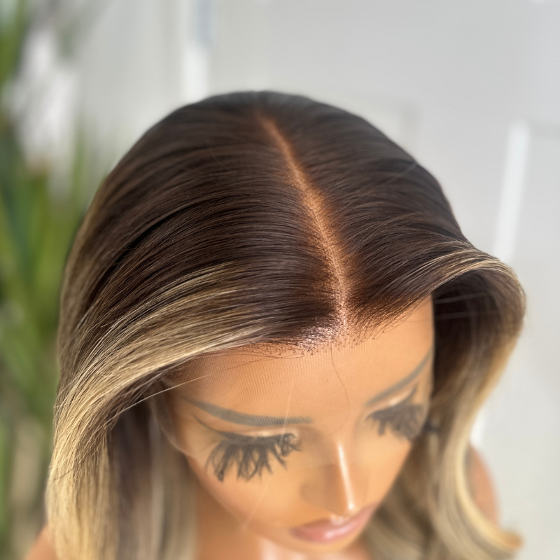 16'' Rooted Brown/Blonde Human Hair HD Lace Frontal Wig-JULIA - estellewigsandmore.co.uk human hair wig
