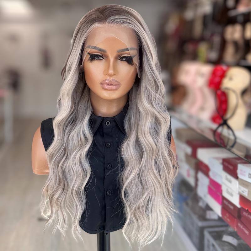 Toria -Wavy Rooted Icey Blonde Lace Front Wig