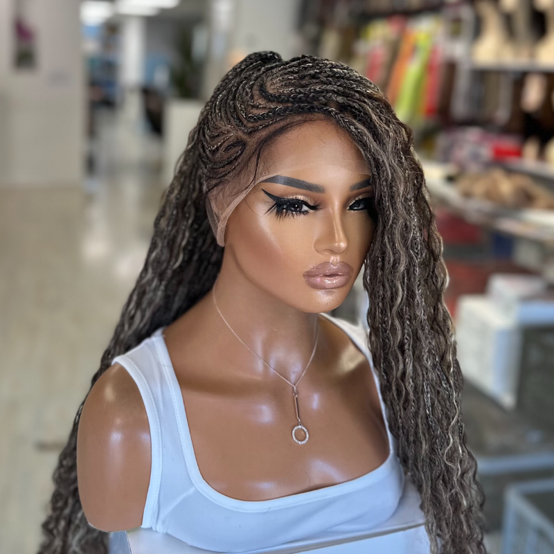 ZARA – 24" Lemonade Boho Braided Full Lace Wig | Brown & Honey Blonde