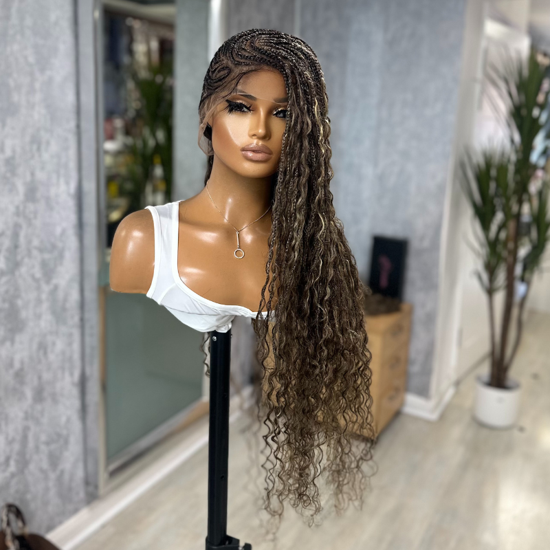 ZARA – 24" Lemonade Boho Braided Full Lace Wig | Brown & Honey Blonde
