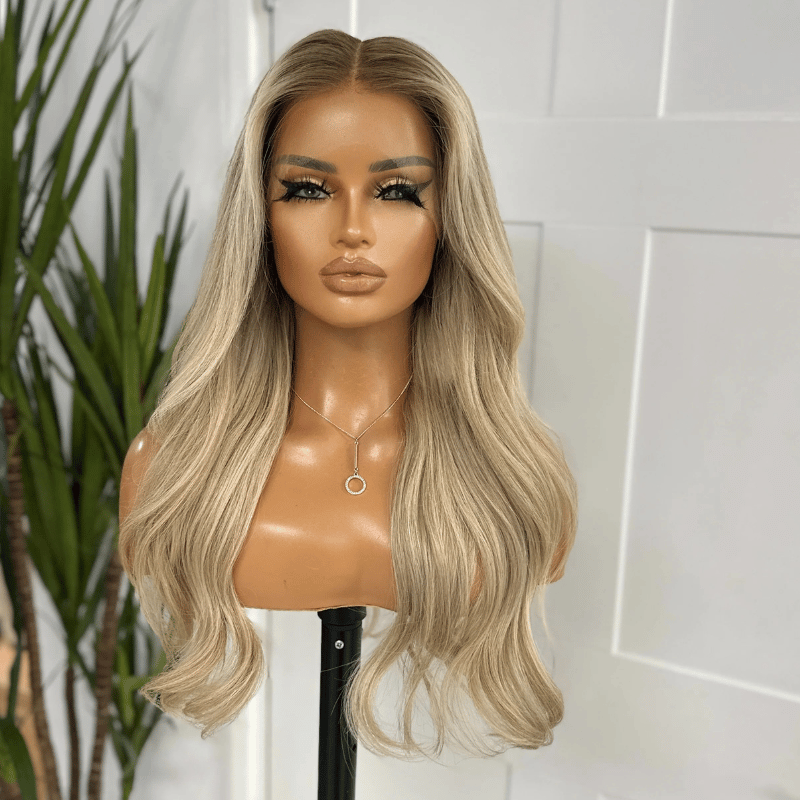 Lori- 18  Inches Rooted Light Blonde Human Hair Lace Front Wig - - estellewigsandmore.co.uk