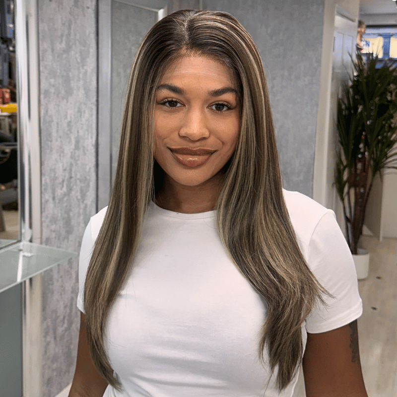 Ash Brown Straight Lace Front Wig with Beige-Blonde Highlights -Chantilly - estellewigsandmore.co.uk