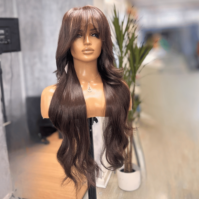 Yazmine 13- Rich Chocolate Brown Lace Front Wig | Long Layered Brunette Wig - estellewigsandmore.co.uk