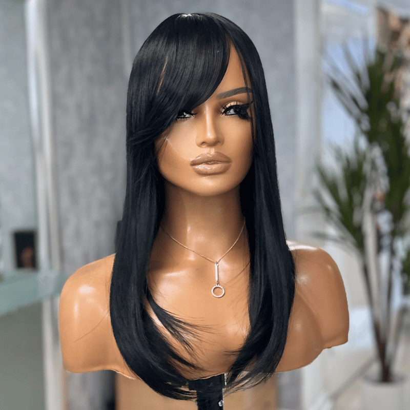 18” Straight Hair Topper with Soft Fringe – Faux Scalp Base 6.5x6.5 Natural Volume Crown Topper with Combs - estellewigsandmore.co.uk
