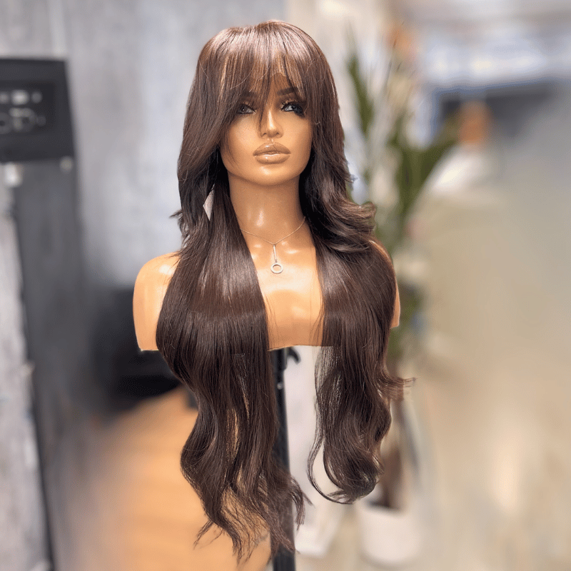 Yazmine 13- Rich Chocolate Brown Lace Front Wig | Long Layered Brunette Wig - estellewigsandmore.co.uk