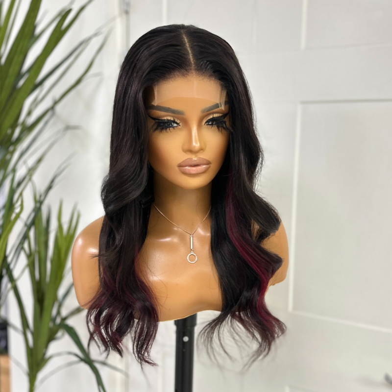 18 Inches  Natural Black / Dark Red   Human Hair Wig- ALEX