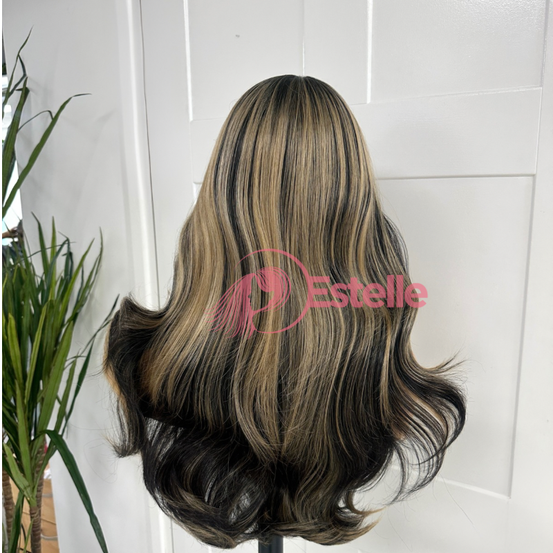 Long Body Wave Brunette With Blonde Highlights Lace Front Wig - Faye - estellewigsandmore.co.uk Synthetic Lace front wig