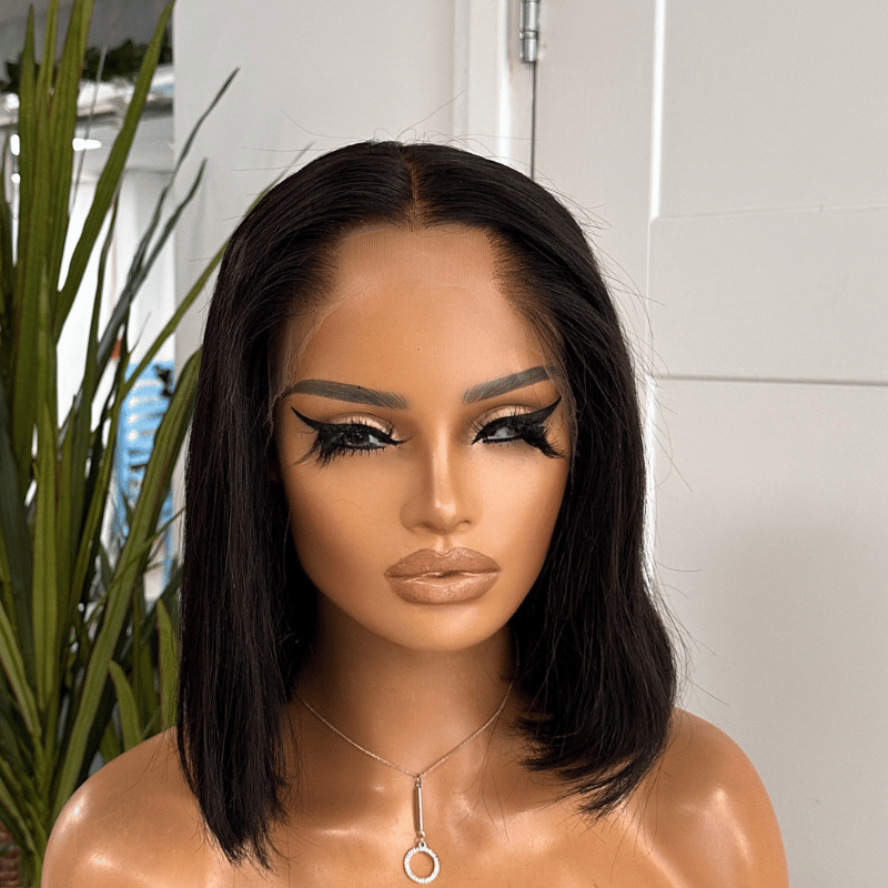 10'' Natural Black 100% Virgin Human Hair Lace Front Wig- ES 011