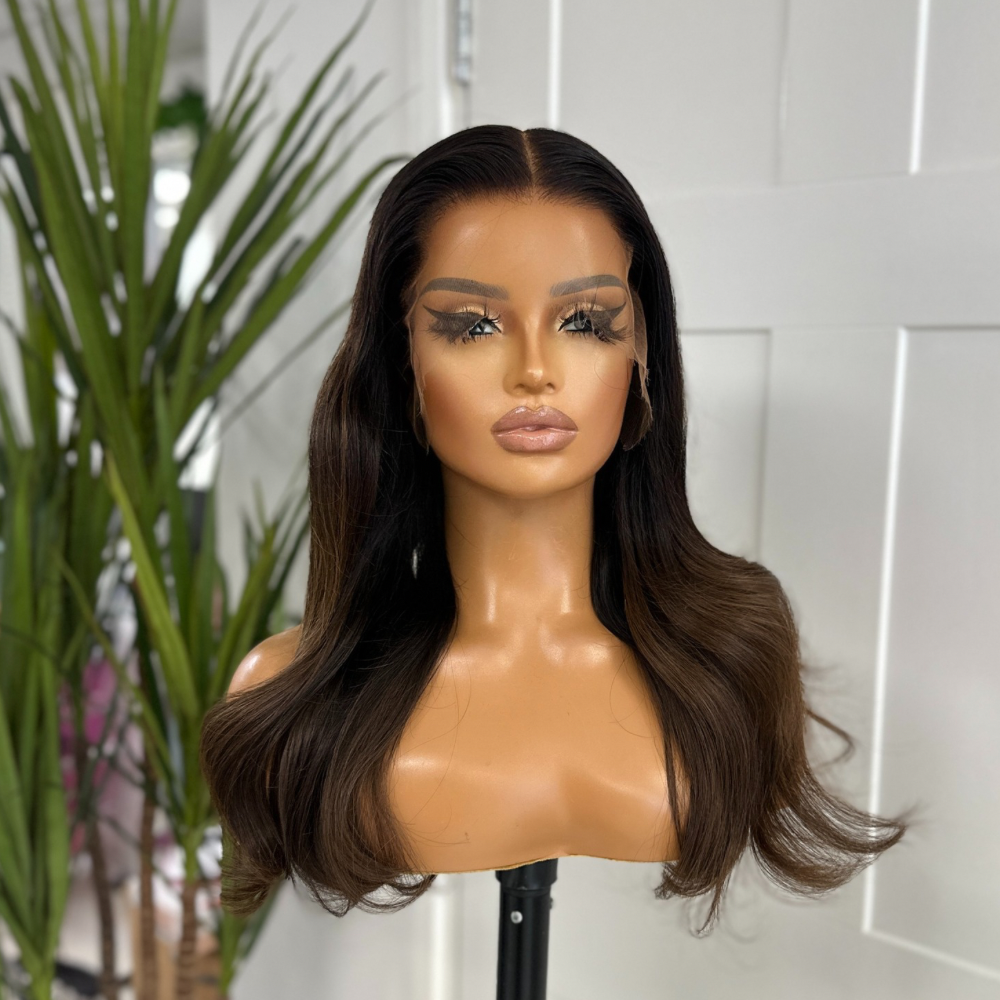 16 inches Black/Brunette Ombre HD Lace Front Human Hair Wig-SARA