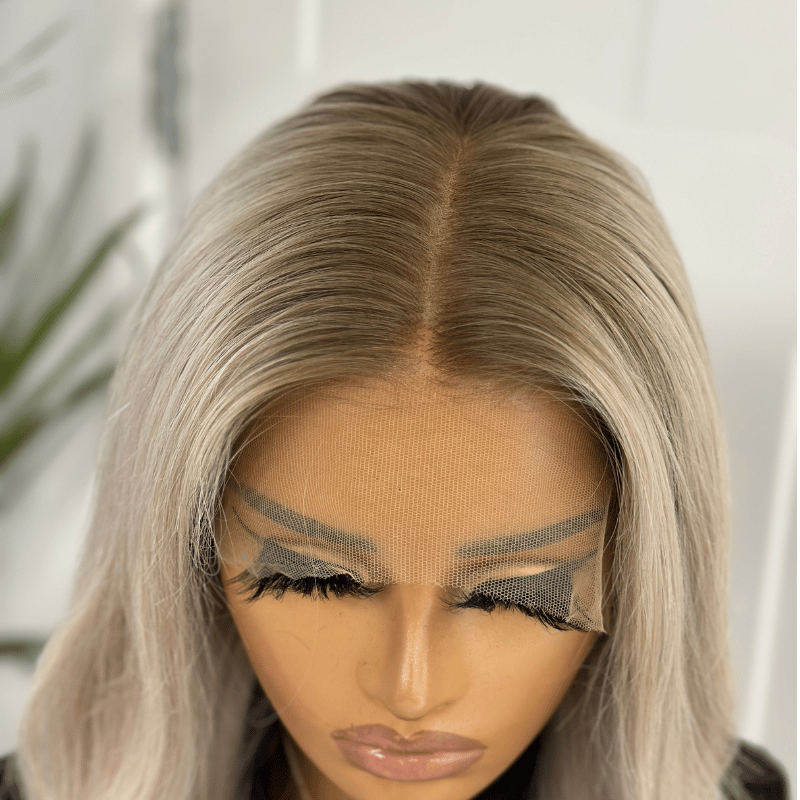 18 Inches Rooted Platinum Blonde Human Hair Lace Front Wig -NYSSA