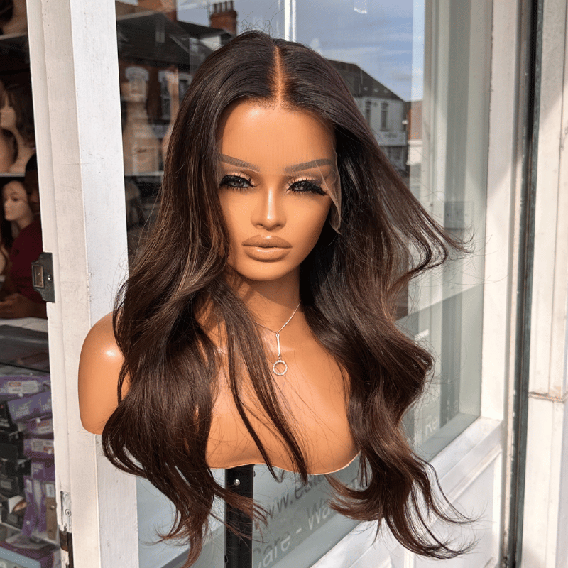 18&#39;&#39; Rooted Brown Balayage Human Hair HD  Lace Front Wig | Human Hair -Amara - estellewigsandmore.co.uk