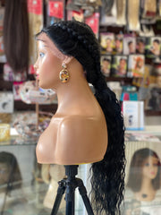 LEIGH-Black 2 Dutch Braid Lace Front Wig