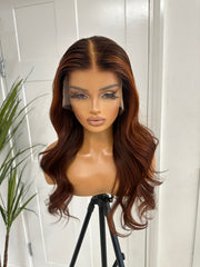 SCARLET -Long Rooted Deep Copper Human Hair Lace Frontal  Wig