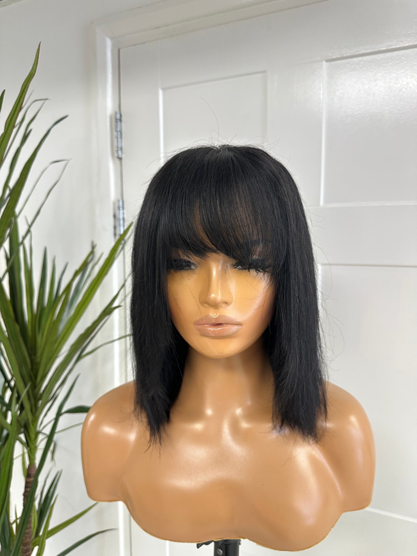 EWD 100 - 10'' Black  Straight Fringe Human Hair Wig