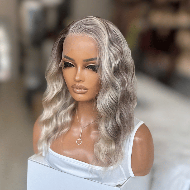 Tonia-12" Nordic Pearl Blonde Wavy Bob Synthetic Lace Front Wig