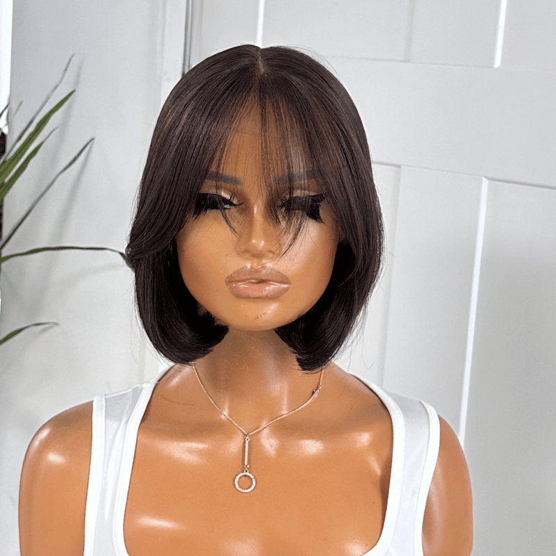KRIS – 8" Sleek Bob Wig with Fringe | T-Lace Part Synthetic Wig