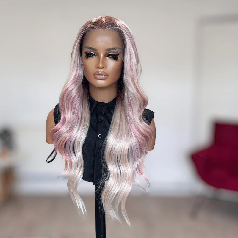 Fleur- Pastel Pink Blonde Synthetic Lace Front Wig - estellewigsandmore.co.uk