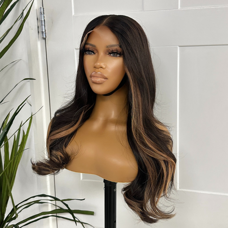 Dark  Brown /Rose Blonde   20 '' Vietnamese  Human Hair  Lace  Closure Wig-EWD69