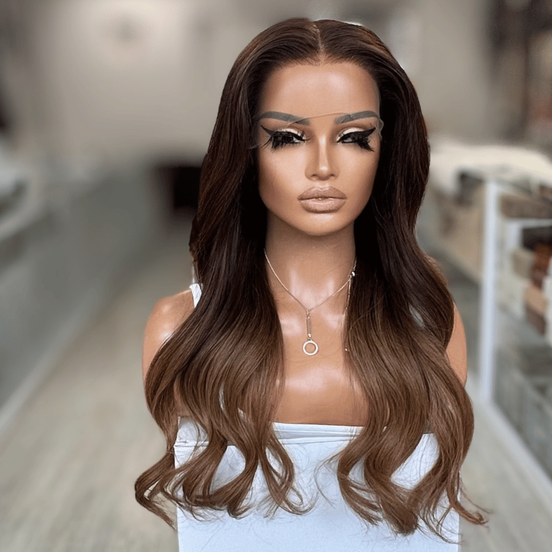 Alara - 22” Brunette Caramel Blend Virgin Human Hair Wig