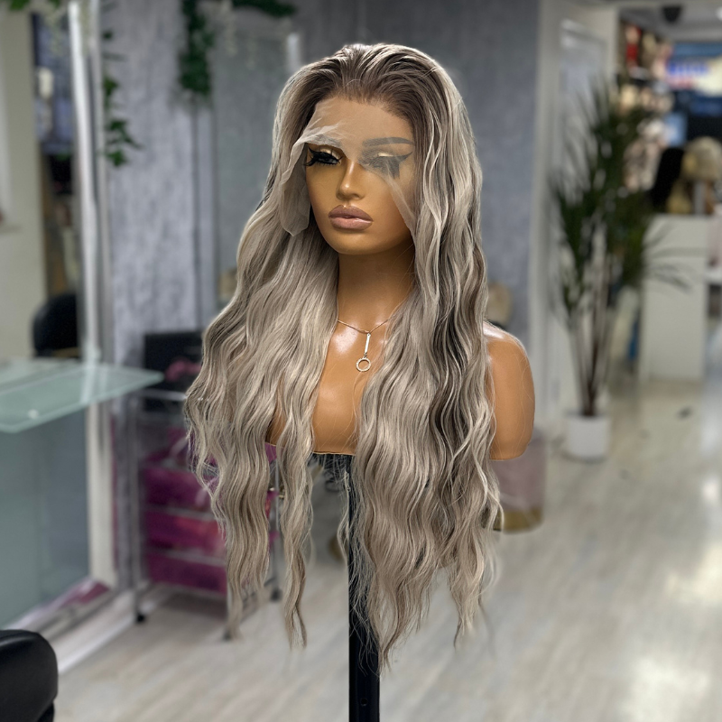 Long Rooted Ash Blonde Mix Wavy Synthetic Lace Front Wig- DI/03 - estellewigsandmore.co.uk