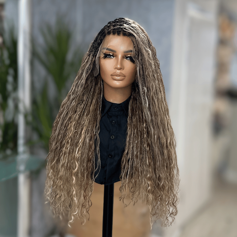 Mixed Blonde Boho  Braids Human Hair Lace Frontal Wig-TIA/06 - estellewigsandmore.co.uk