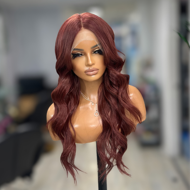 VEGA 20” Dark Red Auburn Synthetic Lace Front Wig - estellewigsandmore.co.uk