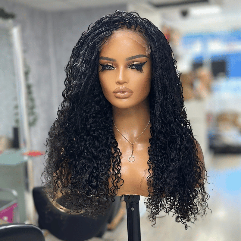 Ray-22'' Braided 6x6 HD Lace Closure Curly Human Hair Wig – Natural Black - estellewigsandmore.co.uk