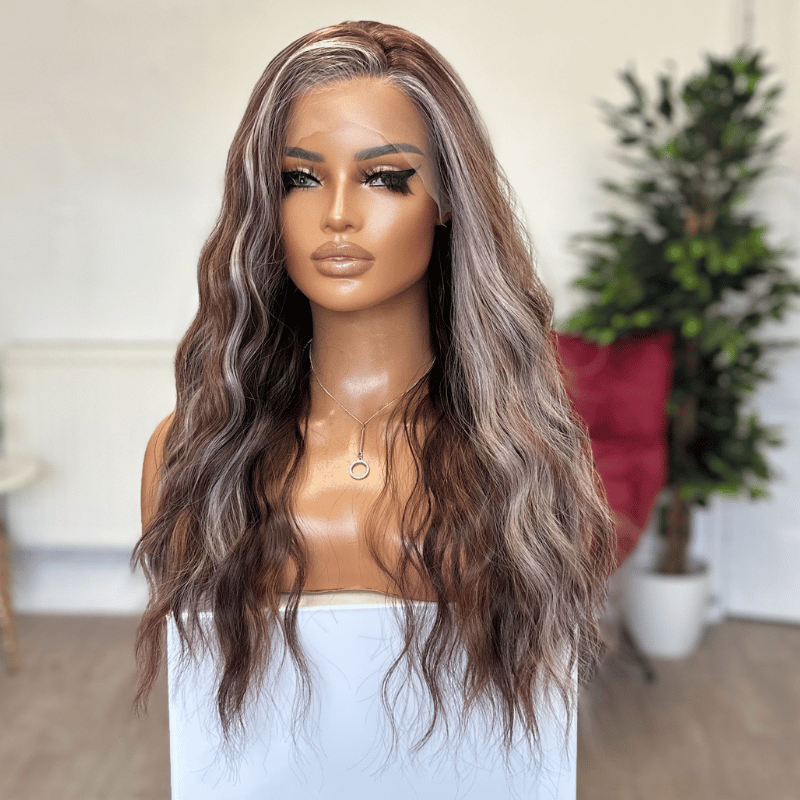 Toria-Long Wavy  Warm Mocha Synthetic Lace Front Wig - estellewigsandmore.co.uk