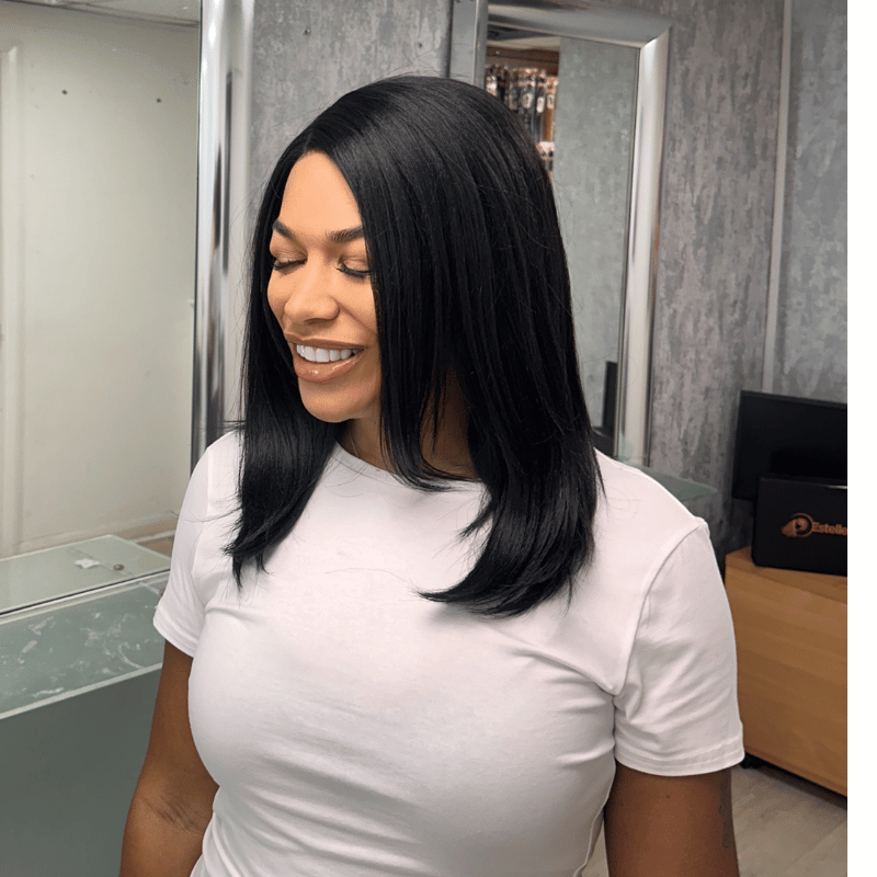 Anne -16" Natural Black Straight Bob Synthetic Lace Front Wig