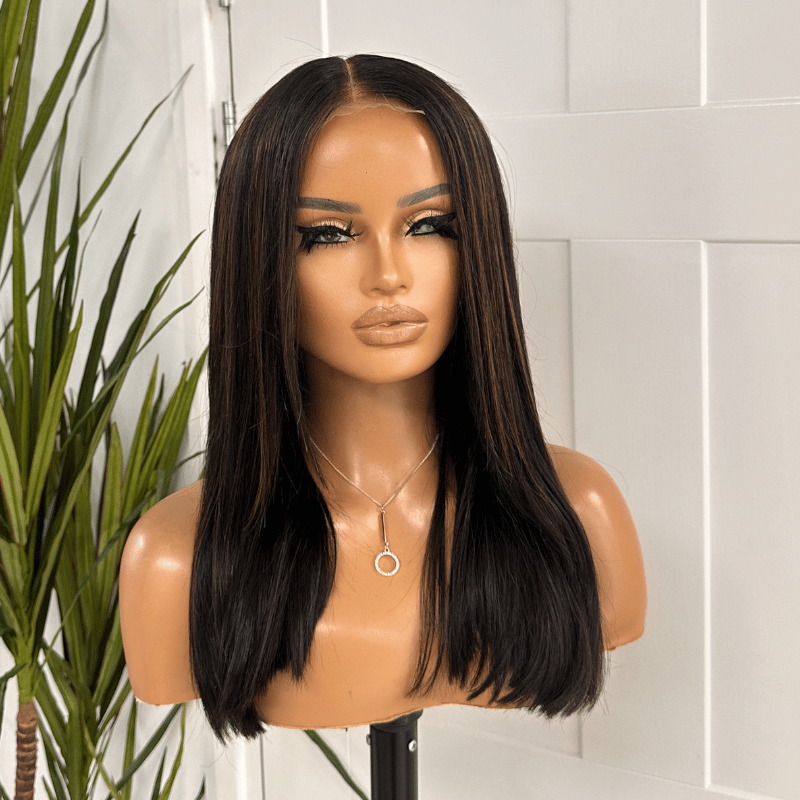 Perruque Eden en cheveux humains vierges raides avec fermeture en dentelle HD 2x6, 16 pouces -