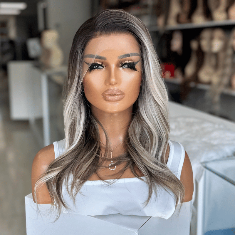 ZOE-Rooted Ash Brown/Blonde Balayage  Synthetic Lace Front Wig