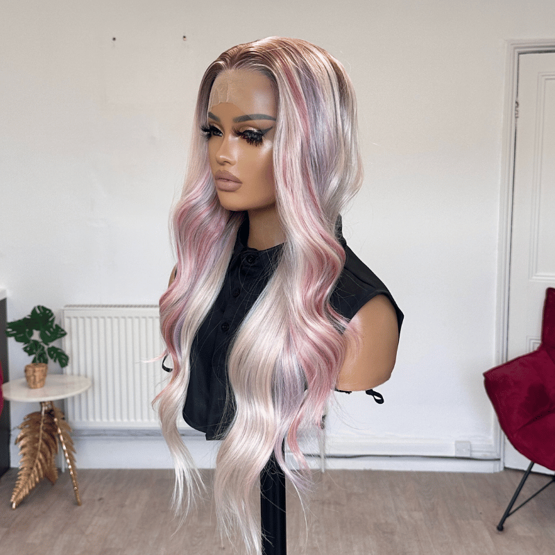 Fleur- Pastel Pink Blonde Synthetic Lace Front Wig - estellewigsandmore.co.uk
